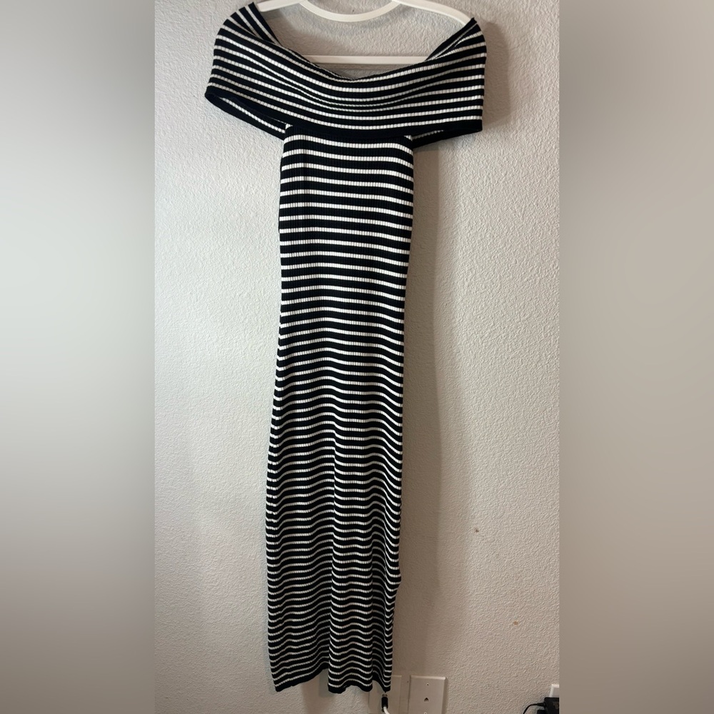 Freshman 1996 Striped Sundress Off-Shoulder Maxi Sun Dress Woman M Summer